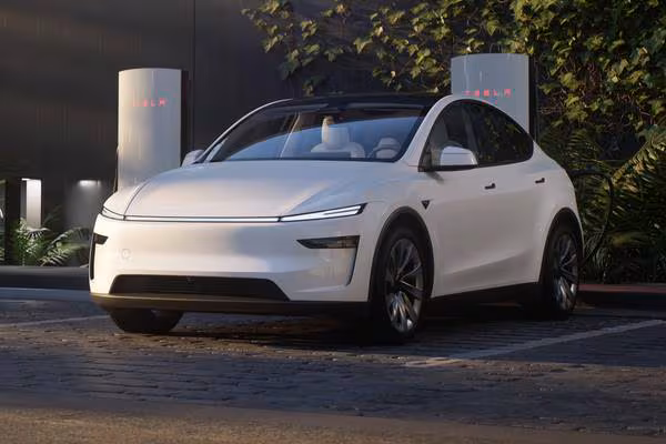 White Tesla Model Y parked outdoors